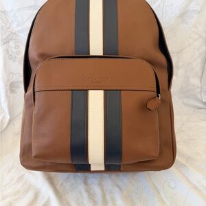 Coach Tan and Black Leather Striped Backpack